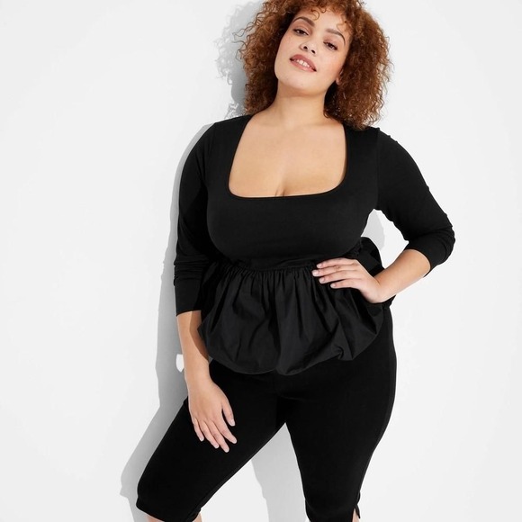 wild fable Sweaters - Women's‎ Long Sleeve Square neck Bubble Top - Wild Fable™ Black 4X